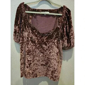 LOFT Women's XL Purple Crushed Velvet Square Neck Blouse